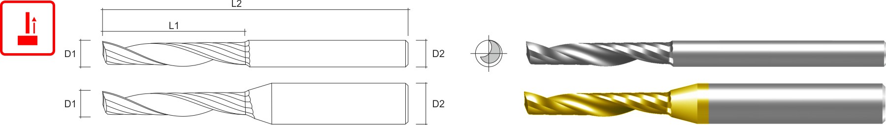 1000 Цилиндрические спиральные однозаходные твердосплавные фрезы с удалением стружки вверх